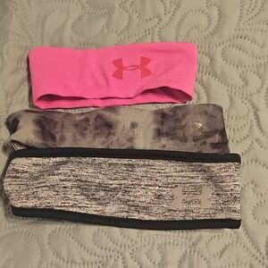 Under Armour Pink, Gray, and Black Headband Trio